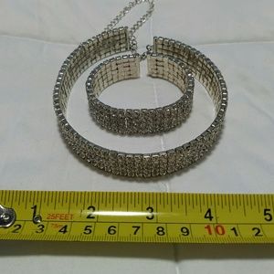 Faux diamond rhinestone choker & bracelet, earring